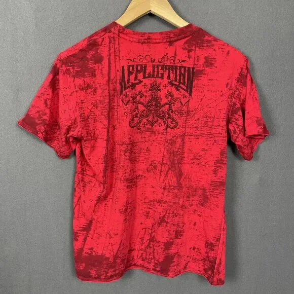 Affliction Shirt Men L Live Fast Fleur Dirty Red Wash MMA UFC Biker Rocker VTG - Picture 6 of 12